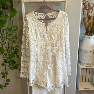 Southern Fried Chics White Lace Long Sleeve Romper